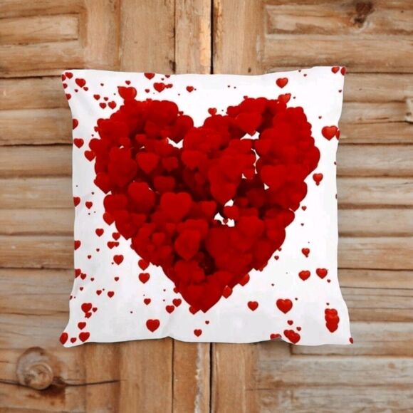1 Red Valentine's Heart Print Cushion Cover Without Filler Pillowcase Single - Picture 6 of 7